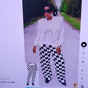 AKIRA Black and White Checkered Straight Leg Pants